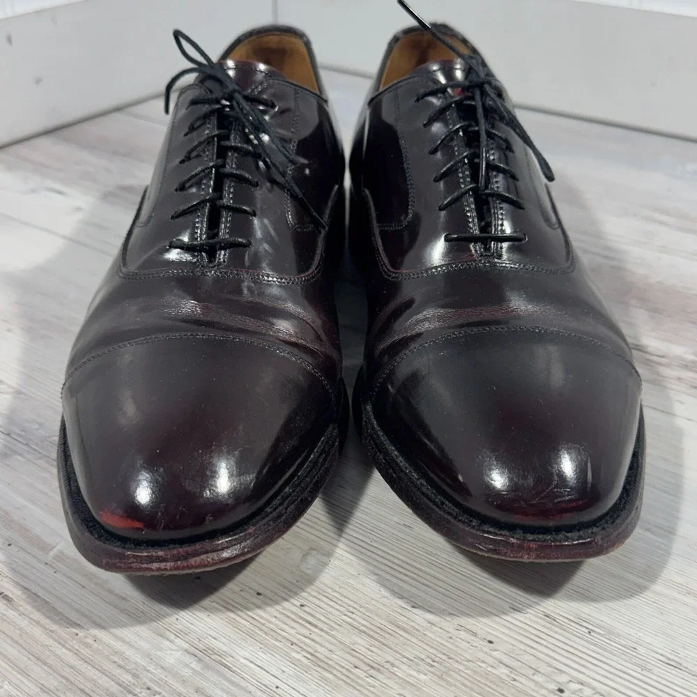 Johnston & Murphy MELTON Size 10 D Burgundy Leather Cap Toe Oxford Dress Shoes
